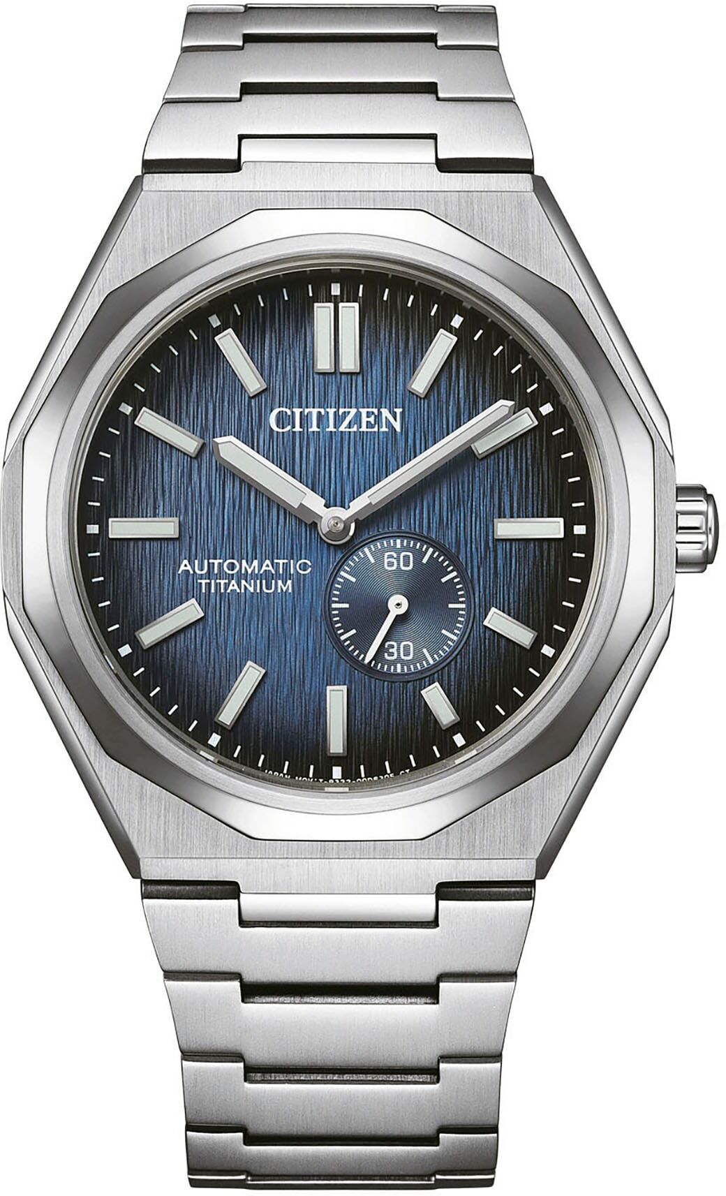 Automatikuhr CITIZEN "Super Titanium Zenshin 60", silber (titansilberfarben, dunkelblau), Armbanduhren, Herren, Automatikuhr, Armbanduhr, Herren, Mechanische Uhr, Titan, analog, dezentrale Sekunde