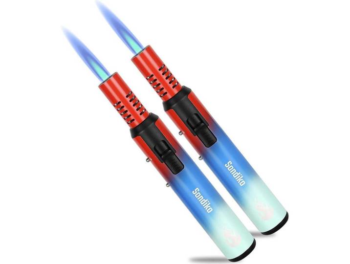 Stabfeuerzeug 2-teiliges Set nachfüllbar mit Sicherheitssperre und einstellbarer Flamme, Mehrfarbig, Metall, 3x2x18 cm, Küchenzubehör, Küchenhelfer