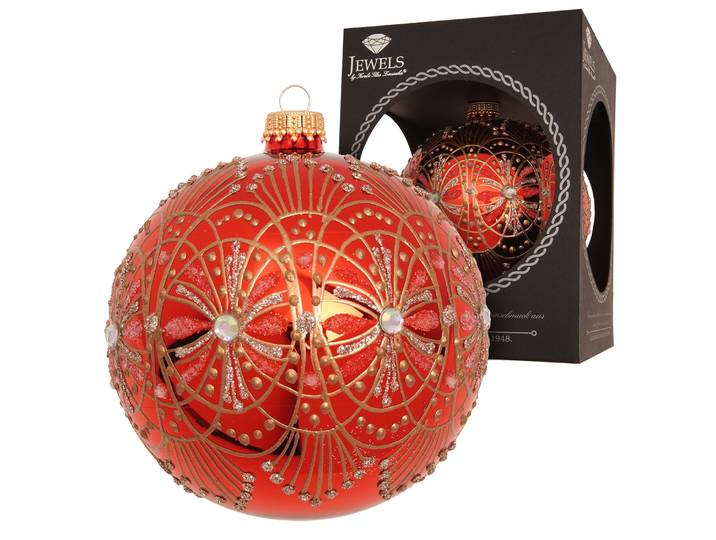 Weihnachtsbaumkugel KREBS GLAS LAUSCHA Weihnachtskugel Jugendstil rot 10cm , rot, B:10cm H:10cm T:10cm Ø:10cm, Glas, Weihnachtsbaumkugeln, Weihnachtsbaumkugel, Dekoriert mit Liebe zum Detail