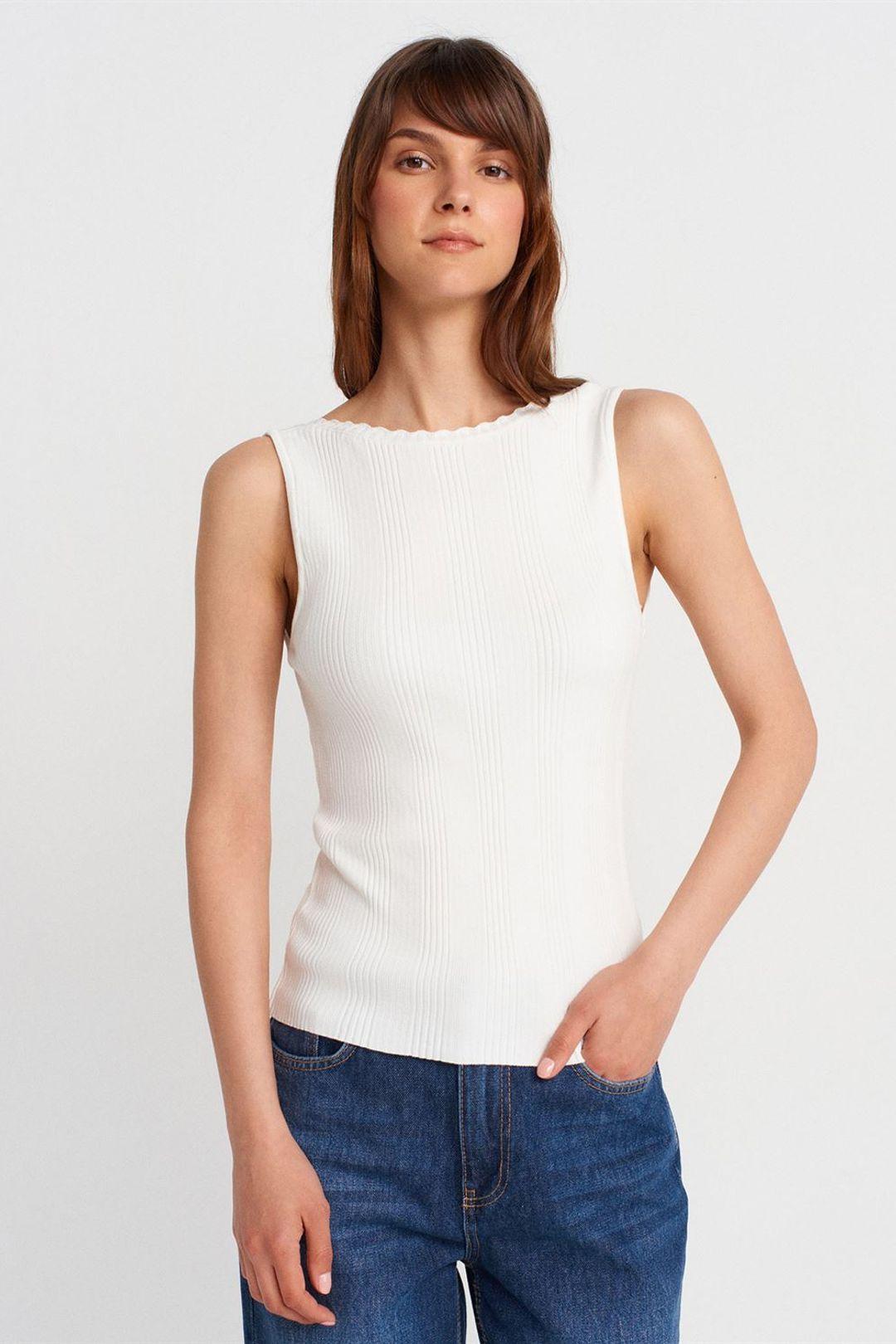 Geribbelde Mouwloze Boot-Hals Blouse
