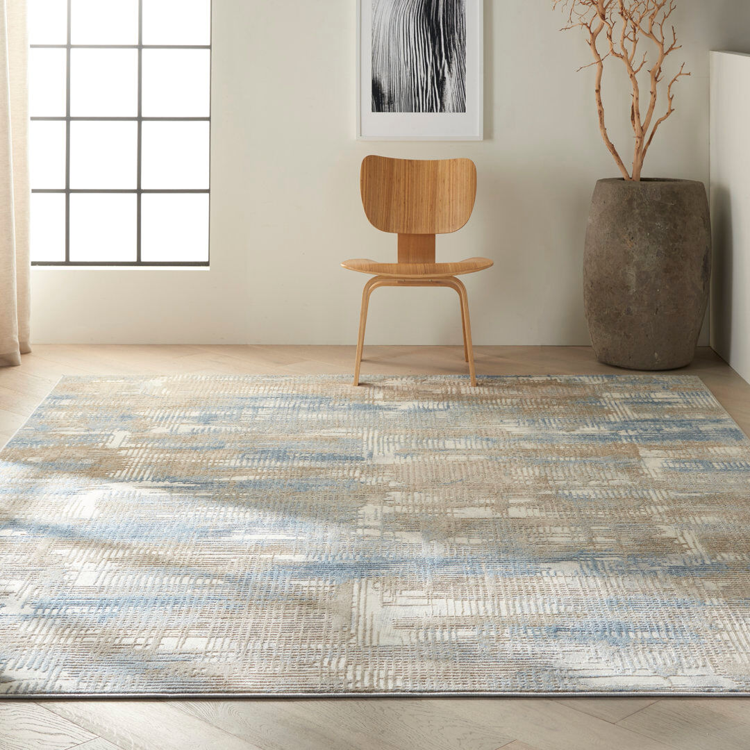 Calvin Klein Rush Abstract Area Rug Blue/Beige Rectangle 160 x 221cm