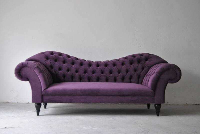 Chesterfield 3-zits designbank in lila textiel voor de woonkamer