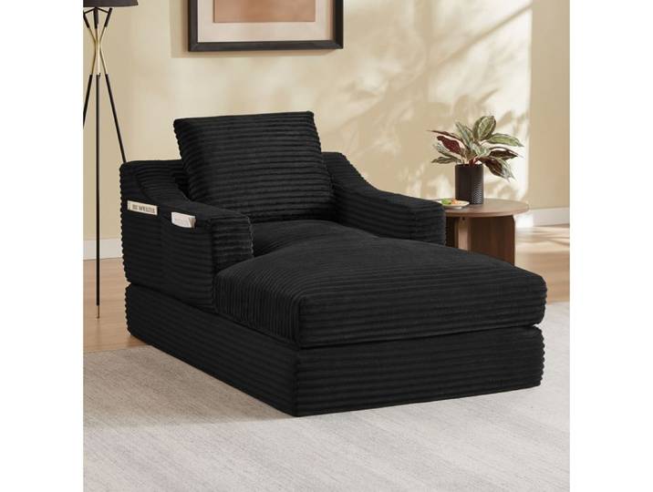 Canapé convertible 1 place double couche lit d'appoint fauteuil lounge en tissu corduroy noir
