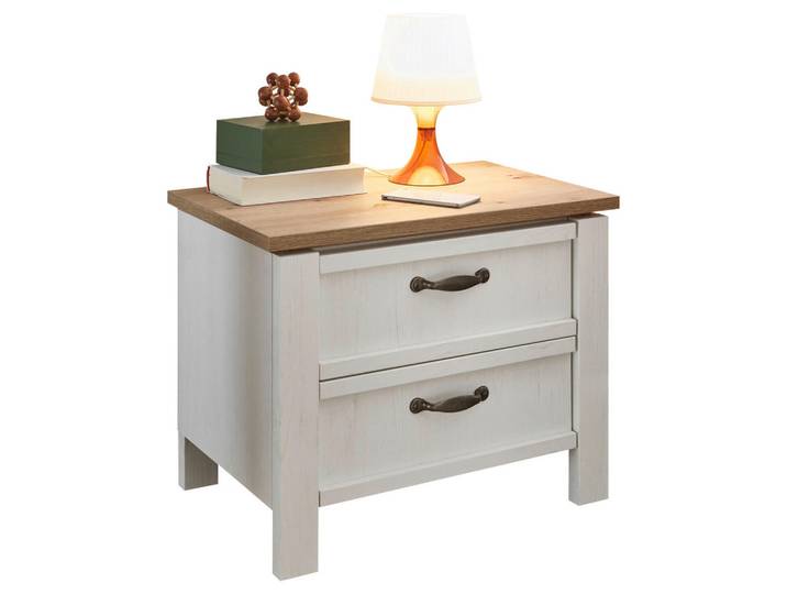 Landscape Nachttisch, Weiss, Eichefarben, Holzwerkstoff, 2 Schublade(n) Schubladen, 62x50x41 cm, Soft-Close-System, Schlafzimmer, Nachttische