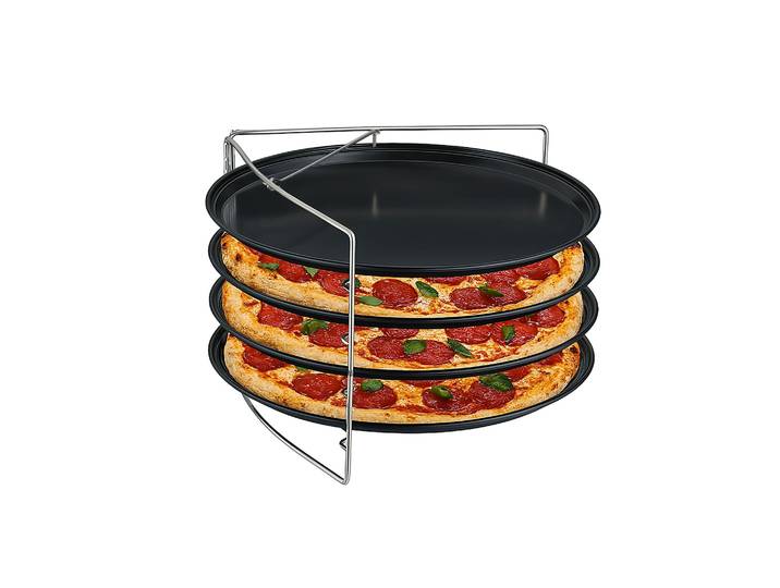 Pizzablech 4er-Set mit Gestell Anthrazit-Silber