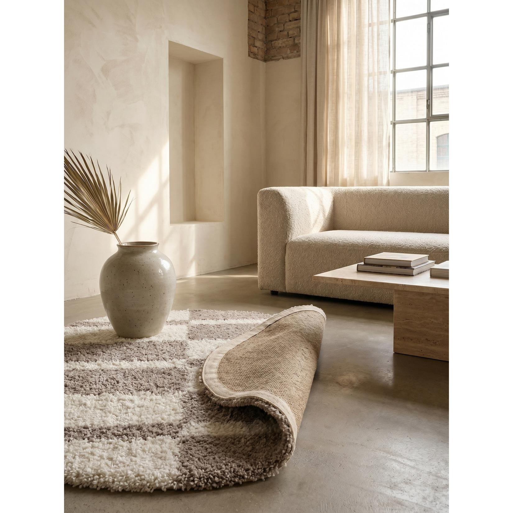 Hochflorteppich WERFEN, kariert, Beige, Ø 200 cm