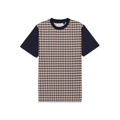 T-Shirt AQUASCUTUM ACTIVE "ACTIVE SIDE CLUB CHECK T-SHIRT Herren", Herren, Gr. M, navy, Jersey, 100% Baumwolle, normal normal, Rundhals, Shirts T-Shirt, T-Shirt Herren, leichtes Kurzarmshirt, Karohemd, Outdoor, Sale