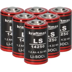 6x Kraftmax Lithium 3,6V Batterie LS14250 1/2 AA - Zelle ER14250 Li-SOCl2