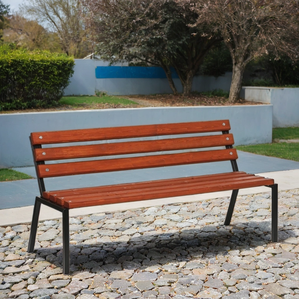B2B Partner Gartenbank STACK, stapelbar, mit Rückenlehne, 1500 mm, dunkles Mahagoni