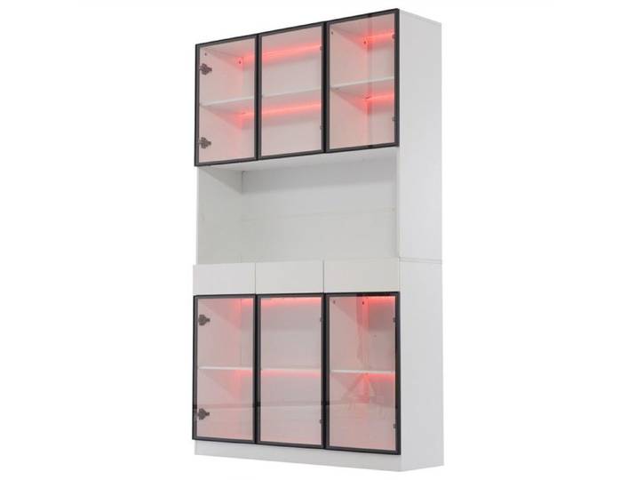 Vitrine vitrée 120x32x200cm blanc et noir éclairage LED bibliothèque multi-rangements collections salon chambre bureau