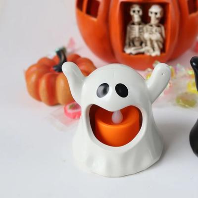 Uplifted Finds "Halloween Ghost Candle Holder   LED Candlestick Lighting & Spooky Party Decoration   3.14"" Ceramic Style Ghost white"
