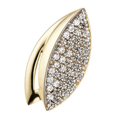 Kettenanhänger JOBO "Anhänger Blatt Goldanhänger 16 mm", gold (gelbgold 333, weiß), Schmuckanhänger, Damen, Gelbgold 333, Kettenanhänger, 8 Karat 333 Gold mit 38 Zirkonia