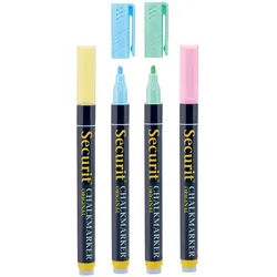 Securit® 4er-Set Flüssigkreidemarker – Gelb, Blau, Lila, Grün – Rundspitze 1-2mm