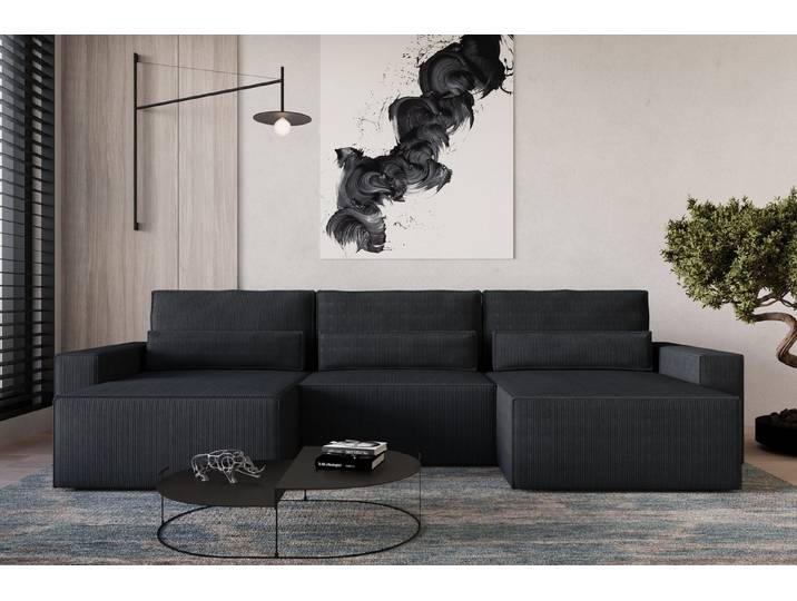 yourhouse24 Wohnlandschaft Kompaktes STELLA in Trend-Cord – Mit Schlaffunktion & Bettkasten