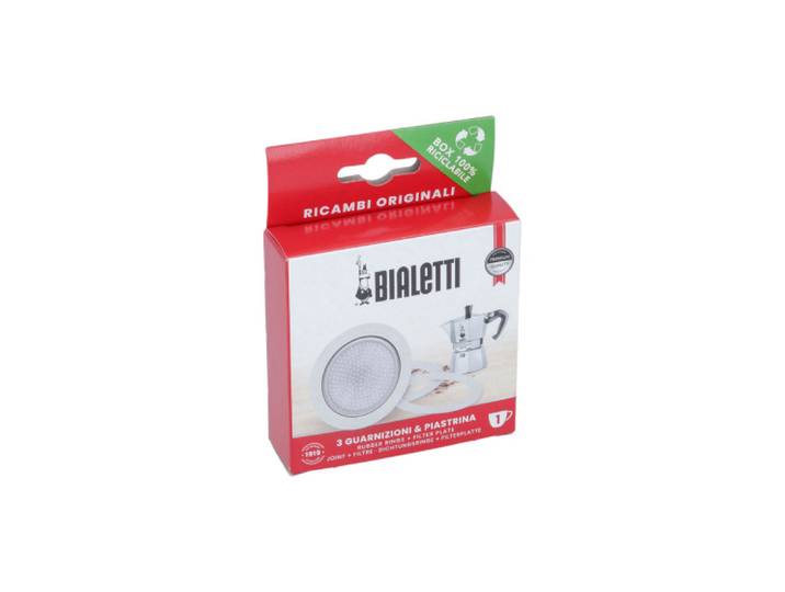 Dichtungen und Filterplatte für Bialetti alum. 1-Tassen-Mokkakannen