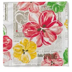 Sovie HORECA Serviette Hello Spring in gelb-rot aus Tissue 33 x 33 cm, 100 Stück Hochzeit Frühling Blumen