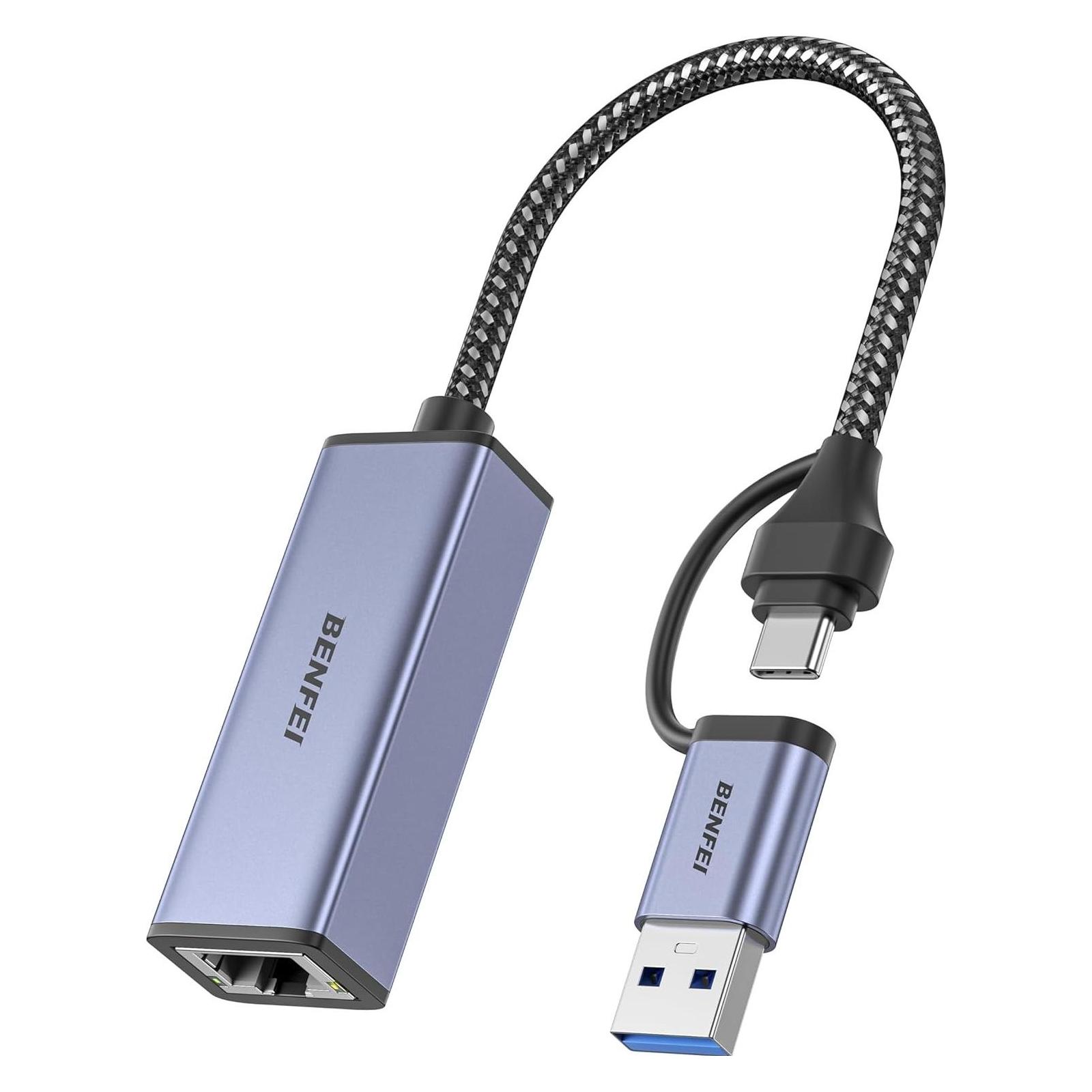Benfei adapter USB A USB C to RJ45 USB 3.0 gray (USB 3.0, USB-C) (70077131)
