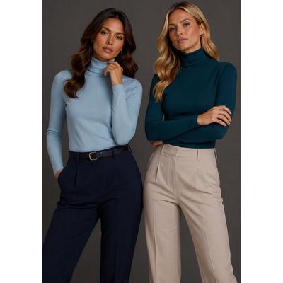 Rollkragenshirt FLASHLIGHTS, Damen, Gr. 40/42, petrol, grau, Rippware, Obermaterial: 100% Baumwolle, unifarben, Basic, sehr figurbetont, Shirts, sehr figurbetonte Passform, Langarm-Design, aus 100% Baumwolle