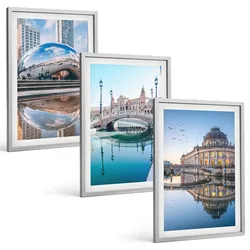 BILDER SET 3er Set - 40x60 cm Silberner Rahmen - Architektur von Städten am Wasser