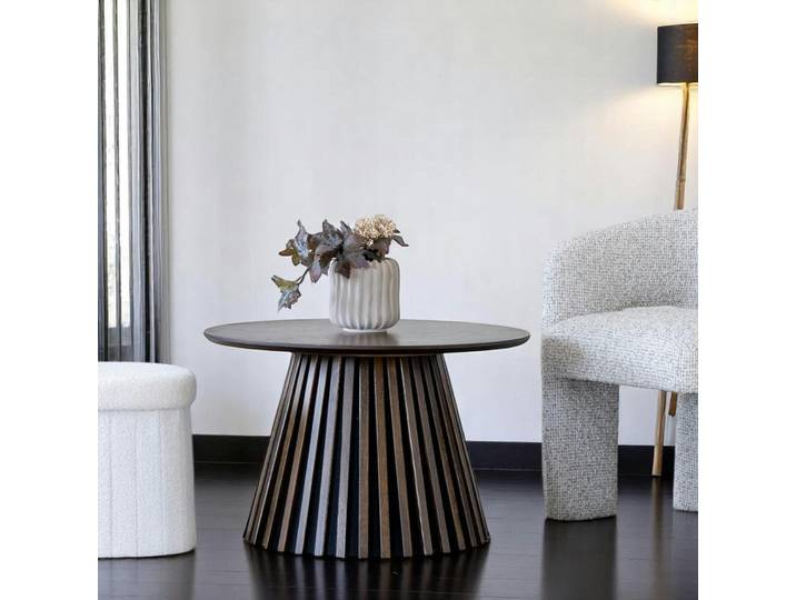 Table basse ronde en chêne moderne AMSTERDAM - Chêne brun