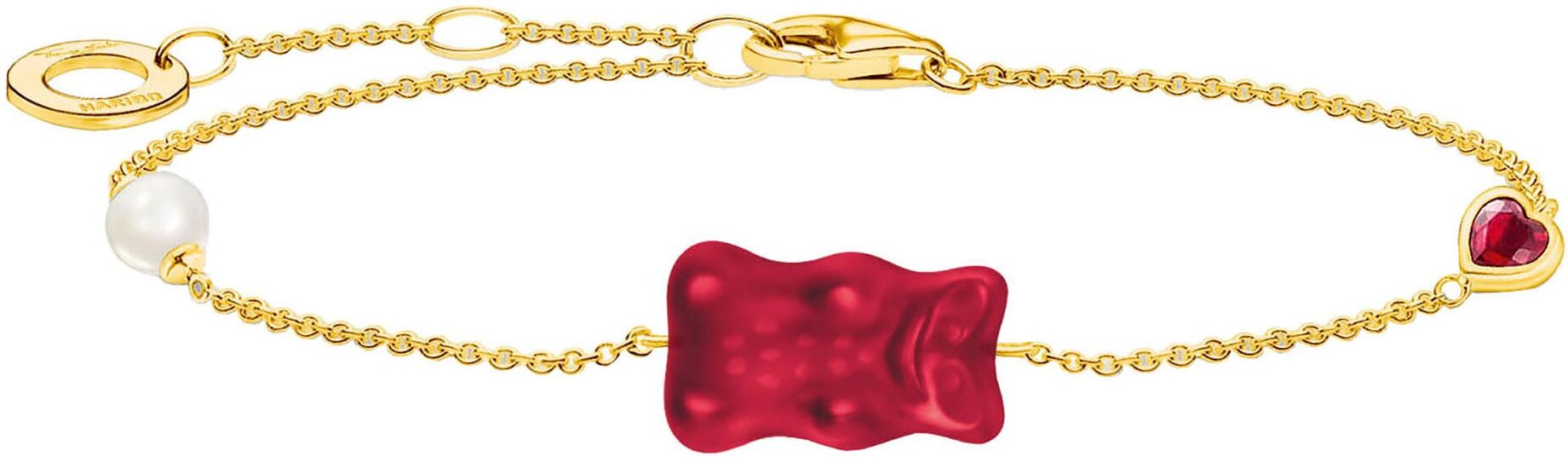 Armband THOMAS SABO "THOMAS SABO x HARIBO Schmuck: Armband mit Goldbär" Gr. 19, rot (gelbgoldfarben, rot, kristallweiß, weiß, rot, kristallweiß), Armbänder, Damen, 19, Perlen Silber 925 (recycelt), Perlen, Silber 925 (recycelt), Armband, mit Kristallglas,