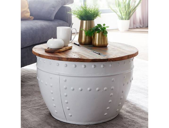 WOHNLING basse WOHNLING Bois massif manguier Ø 60 cm Table de salon Table basse ronde blanche