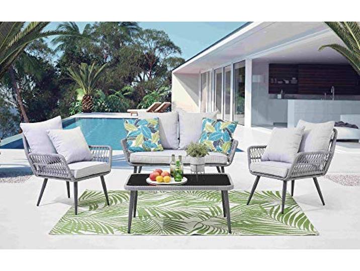 Möbilia Gartenmöbel Set Grey 4 Teile Polyrattan mit Sitzkissen Indoor und Outdoor 10020014 …