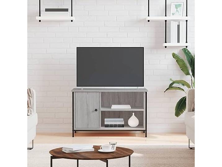 HEFZGDB TV-Schrank Grau Sonoma 80x40x50 cm Holzwerkstoff mit Eisenbeinen und Stauraum