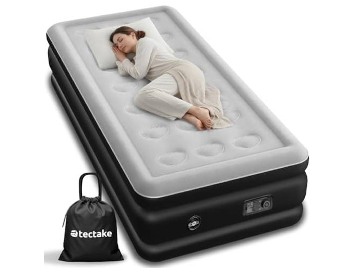 tectake® aufblasbare Matratze, Schlafmatratze, Bett mit Elektropumpe, Luftmatratze selbstaufblasend, Luftbett, Reisebett für Camping, als Gästebett, mit Transporttasche - 200 x 101 x 44 cm