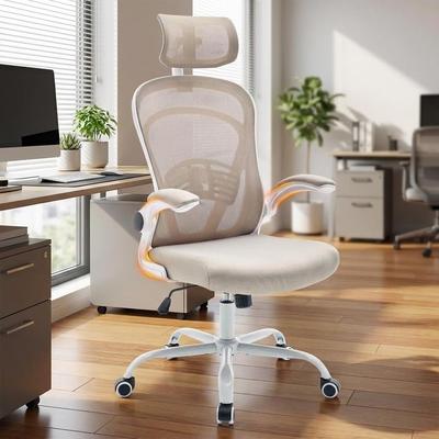 Garvee Ergonomic Office Chair for Long Hours Back Pain Relief, Home Office Desk Chair Comfy with Flip-Up Armrests &Comfortable