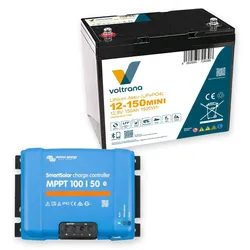 Voltrana Solar-Set 12,8V 150Ah Lithium LiFePO4 Batterie mit Victron SmartSolar MPPT 100/50