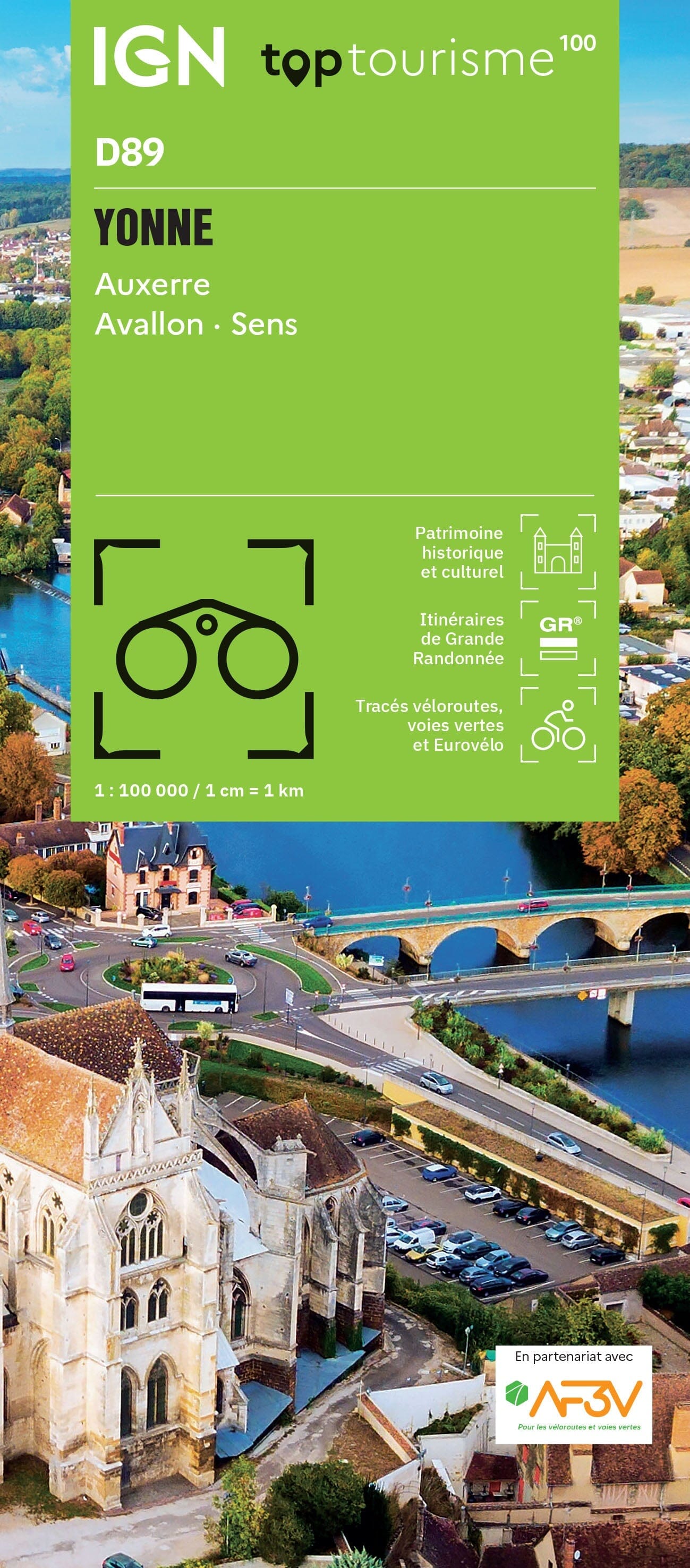 Carte touristique TOP 100 D89 - Yonne : Auxerre, Avallon, Sens   IGN
