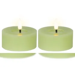 Lumineo 2 LED Teelichter 7x6cm Wachskerzen Timer Flammenlose Teelichtkerzen Warmweiß Tischkerzen Wachs Dekokerzen Teelicht Kerzen Timerfunktion Warm Hellgrün