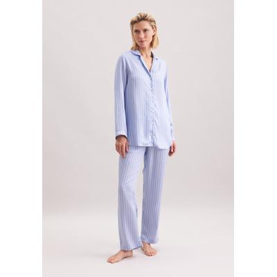 Pyjama SEIDENSTICKER, Damen, Gr. 44, blau, 100% Modal, gestreift, Homewear-Sets Pyjama