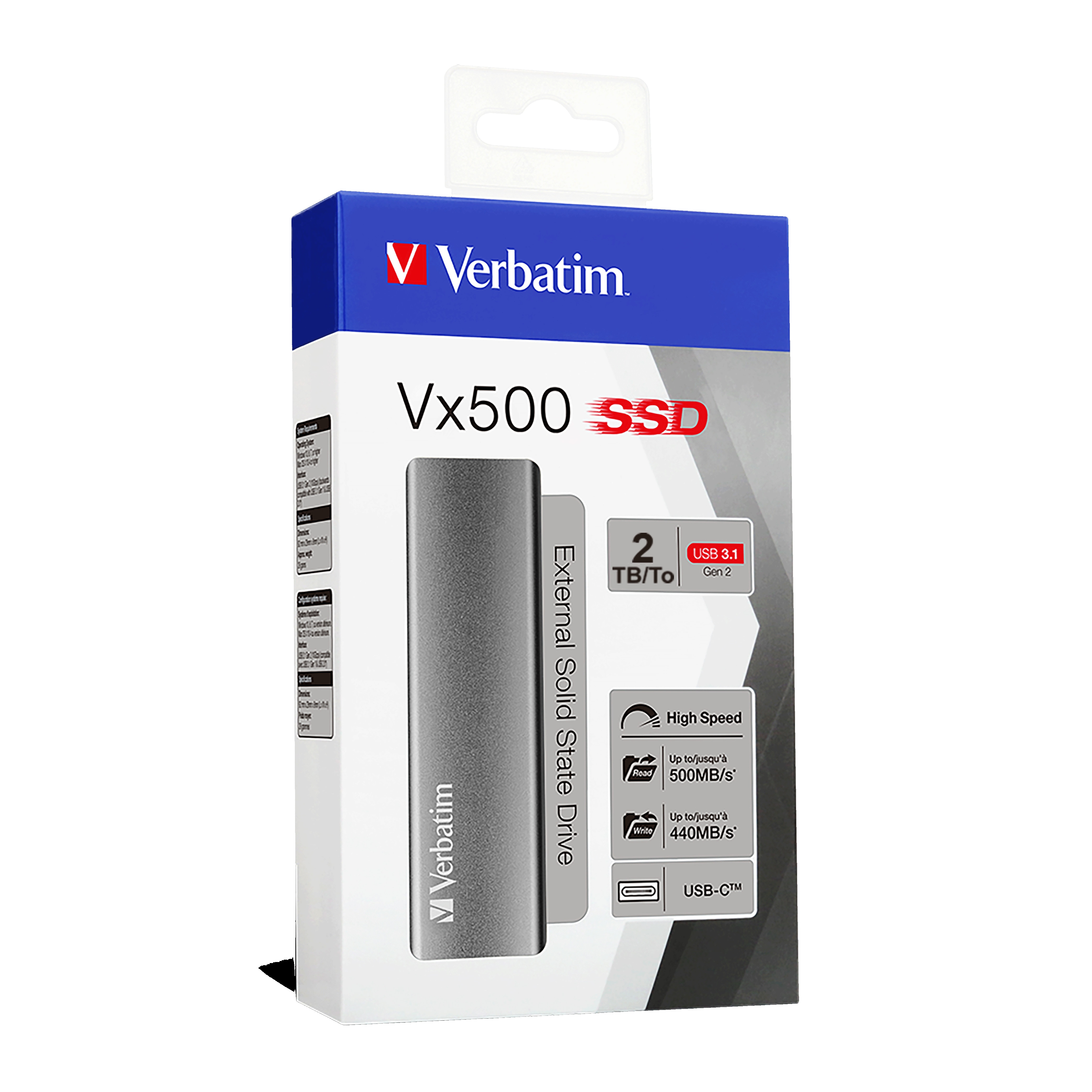 Verbatim Vx500 G2 2 TB externe Festplatte (SSD) USB-C Silber