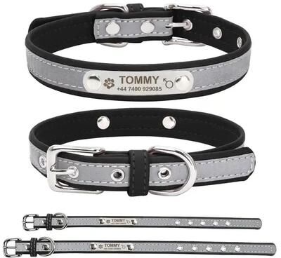 Uplift Treasures Personalized PU Leather Engraved Dog Collar black xsold