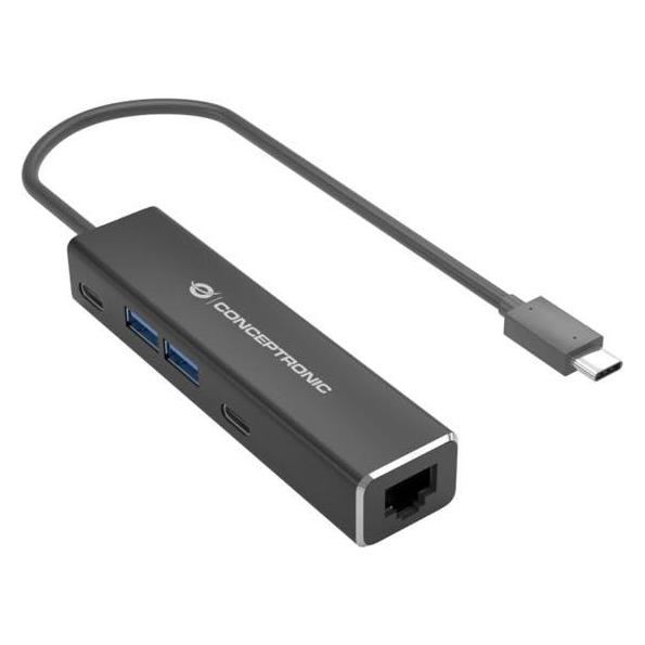 Conceptronic Adapter USB-C -> RJ45 Gigabit,3xUSB3.0 0.15m sw (USB-C, 5 Ports) (DONN07B)