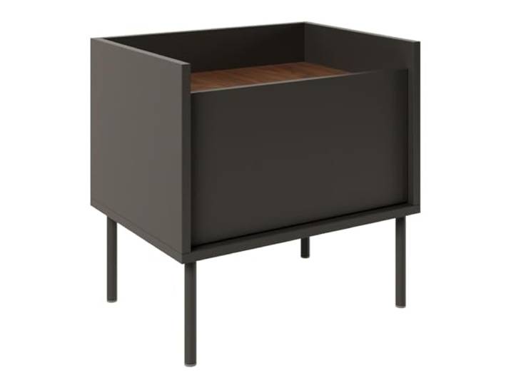 Selsey Nachttisch Schwarz - 50 cm Nachtschrank mit Tür in Lindberg-Eiche - Moderner Nachttisch mit Metallfüßen - Robuste Laminierte Spanplatte, ABS-Kanten, Elegantes Design