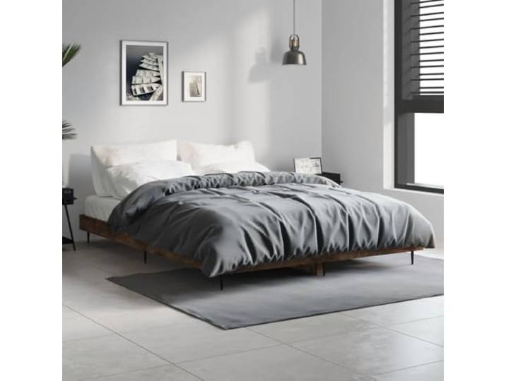 YNGBHFNOP Holzwerkstoff mit Metallbeinen Schlafzimmer 135x190 cm Braun Bettgestell Räuchereiche 135x190 cm Holzwerkstoff Bettrahmen mit Metallbeinen und Sperrholzlatten Stabiler Lattenrost ohne