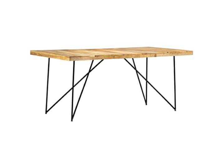 Fisinber Esstisch 180x90 cm Massivholz Mango Küchentisch Industriell Großer Holz Esstisch mit robusten Stahlbeinen für Küche und Esszimmer. Unikat mit natürlicher Holzmaserung.