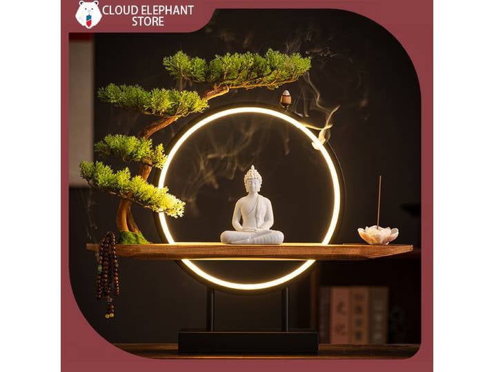 EN STOCK Ornement Zen Intent Tathagata pour la maison, le salon, le hall d'entrée, le bureau, avec cercles lumineux LED créatifs, Statues de Bouddha Sakyamuni