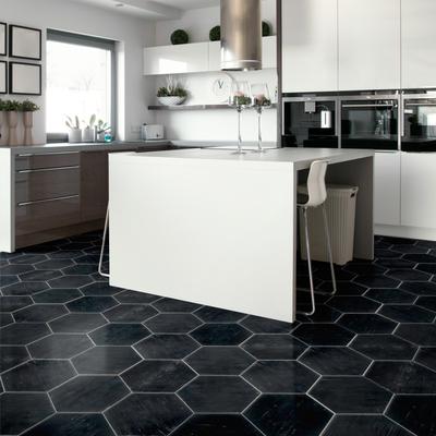 "Merola Tile Retro Hex Nero 14-1/8"" x 16-1/4"" Porcelain Floor and Wall Tile"