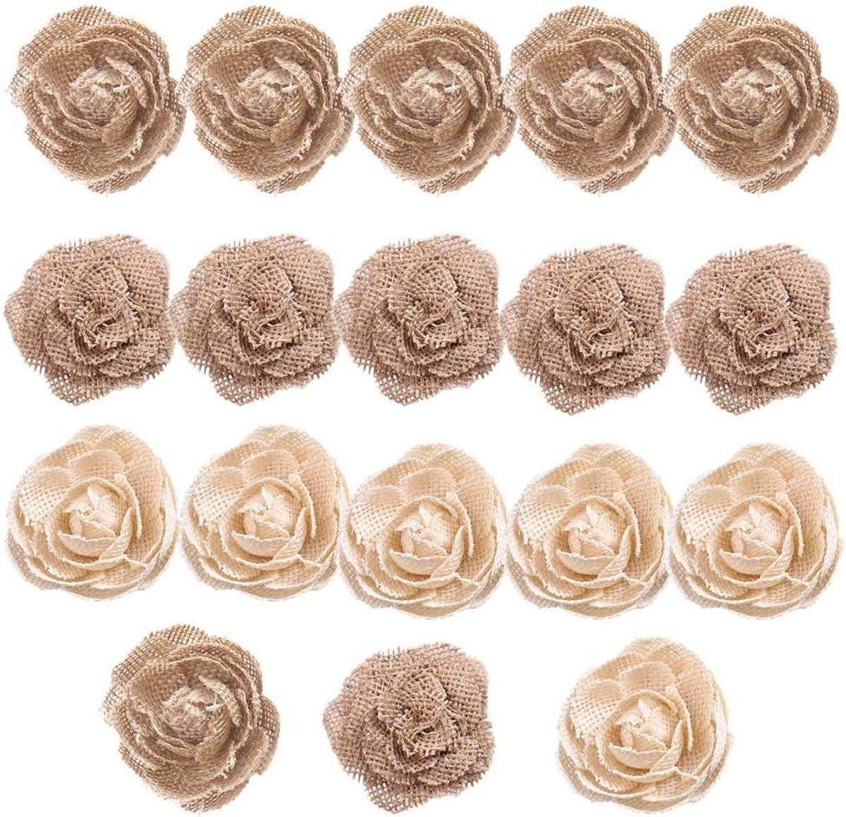 Set van 18 handgemaakte geassorteerde jute bloemen voor decoratie en ambachten