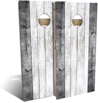 Skip's Garage Grey Barn Wood Outdoor Cornhole Board Set