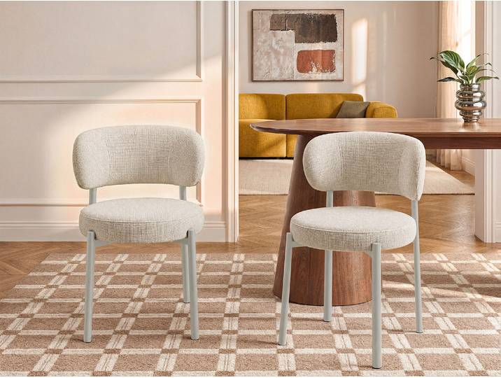 6er-Set Stühle aus Tweed-Stoff und Metall in Cremefarben - Beige - ASILOVA