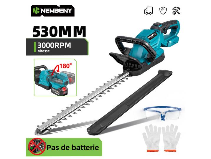 NEWBENY 530MM 3000 tr/min taille-haie électrique 180 ° Outil de jardin de sécateur de haie de tondeuse à gazon d'angle de réglage pour la broche de batterie de Makita
