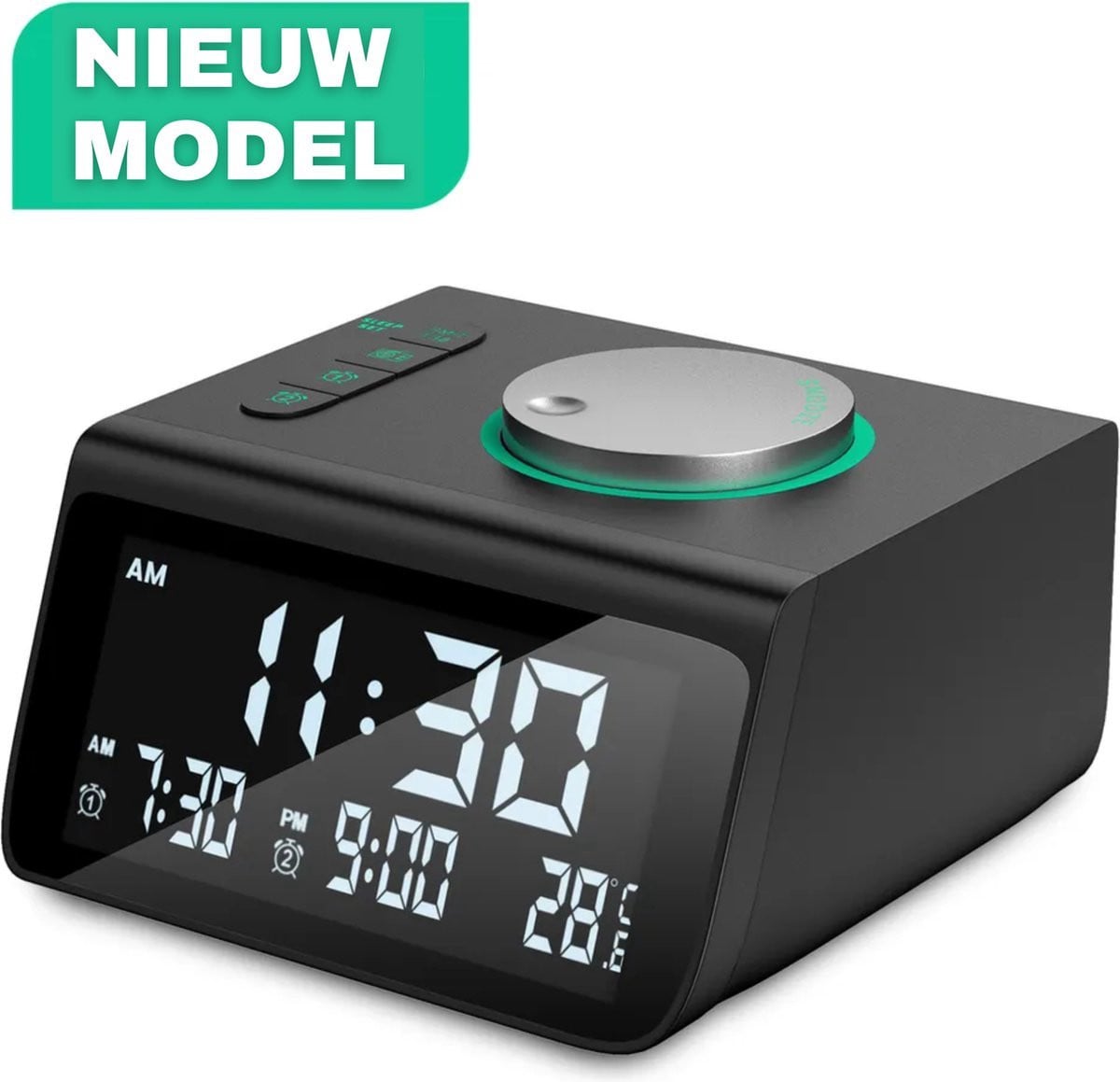 Edmondo Wekkerradio - Digitale Wekker met Dimbaar Display, Temperatuur, Dual USB en FM-radio - Zwart