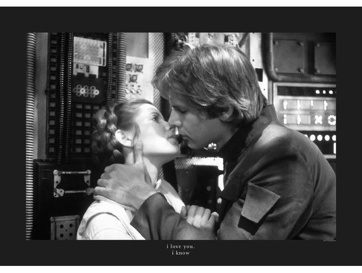 Bild KOMAR Star Wars Classic Leia Han Kiss Quote , schwarz-weiss (farbe bild(er): schwarz, weiß), B:70cm H:50cm, Holz, Papier, Bilder, Bild, Wandbild zur Dekoration im Kinderzimmer - ohne Rahmen