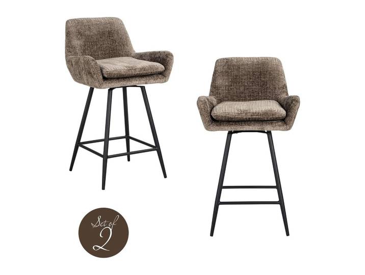 Barhocker Linsey Niagara Stone im 2er-Set, drehbar mit Chenille-Bezug