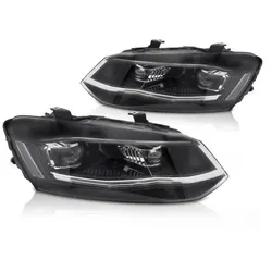 Voll LED Scheinwerfer passend für VW Polo 6R 6C 2009-2017 Schwarz Chrom
